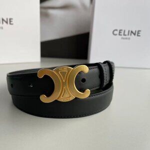 Celine Black Leather Belt with Gold Buckle